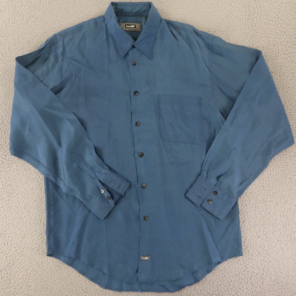 VTG Wilke Rodriguez Shirt Mens L Blue Dotted Textured Acetate Vintage 90s